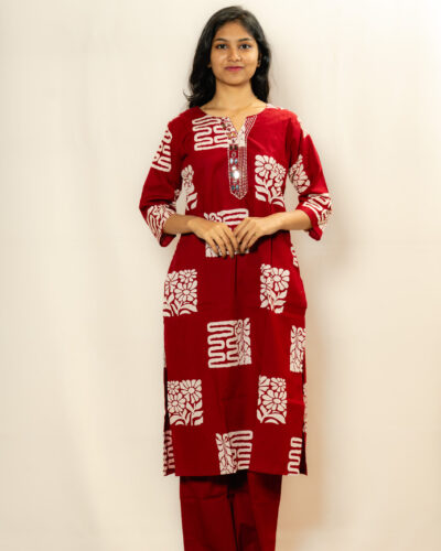 Red Printed Kurti Set