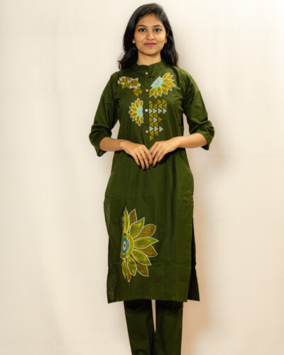 Bottle Green Printed Kurti Set
