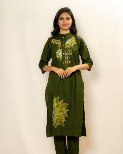 Bottle Green Printed Kurti Set