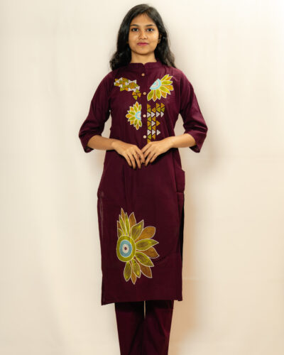 Maroon Floral Print Kurti Set