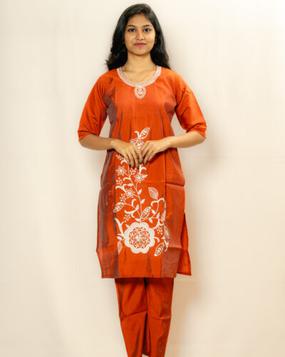 Burnt Orange Floral Print Kurti Set