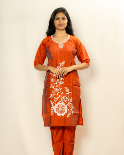 Burnt Orange Floral Print Kurti Set
