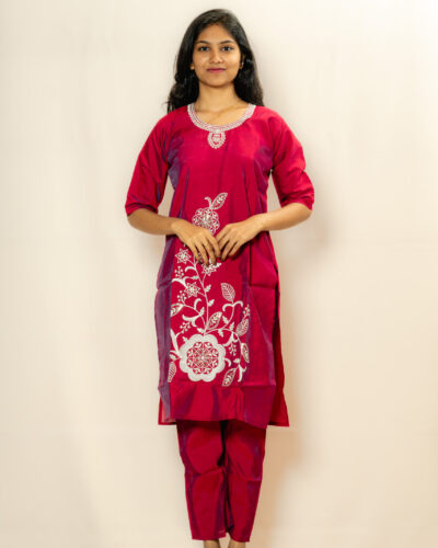 Magenta Floral Print Kurti Set