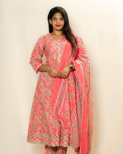 Coral Pink Floral Kurti Set