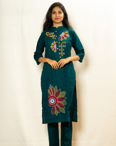 Green Floral Print Kurti Set