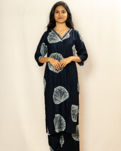 Navy Blue Printed Kurti Set