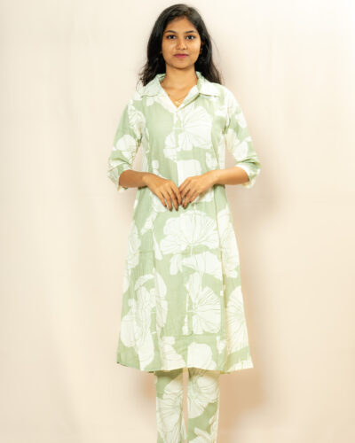 Mint Green Floral Printed Kurti Set
