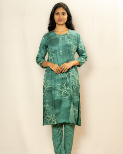 Teal Printed Kurti Set