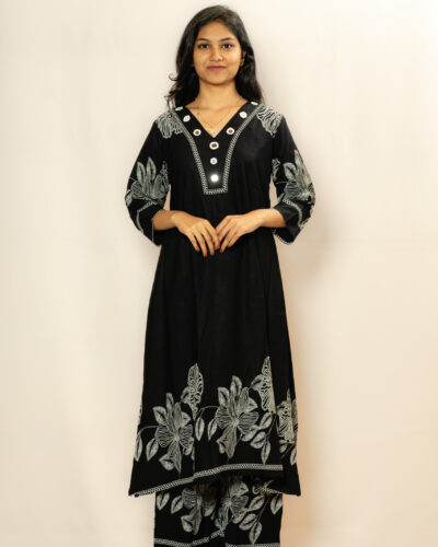 Black Floral Printed Kurti Set