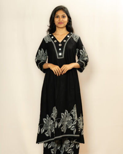 Black Floral Printed Kurti Set