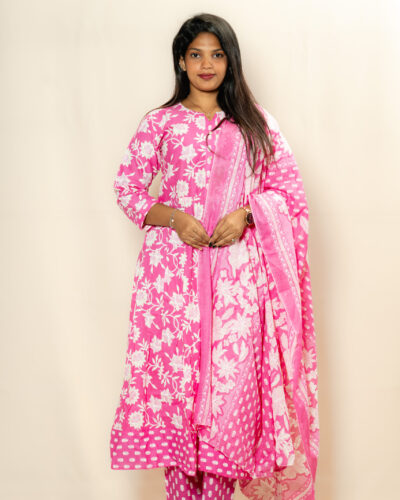 Pink Floral Printed Kurti Set