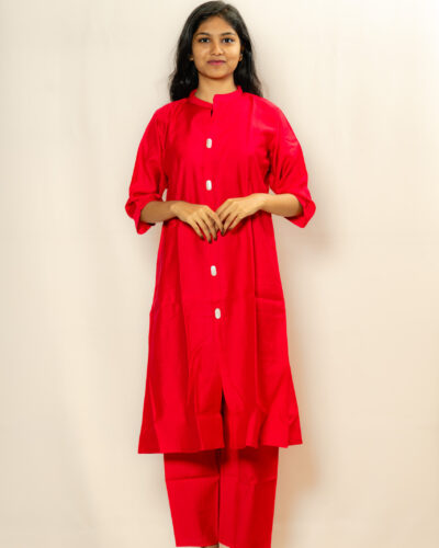 Pink Mandarin Collar Kurti Set