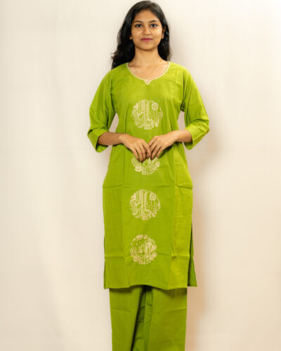 Parrot Green Printed Kurti Set
