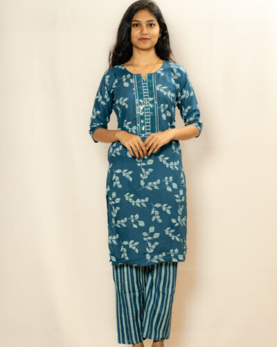 Blue Floral Printed Kurti Set