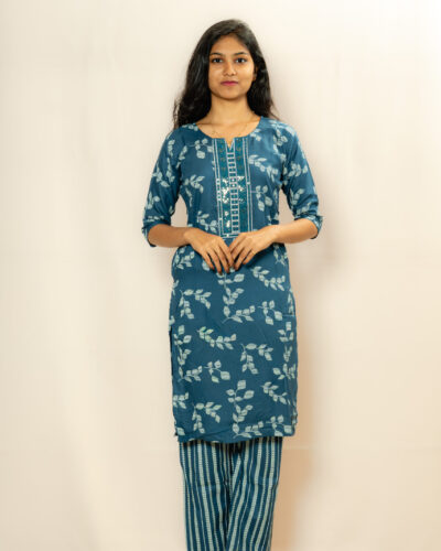Blue Floral Printed Kurti Set