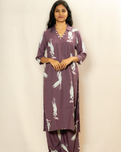 Mauve Abstract Printed Kurti Set