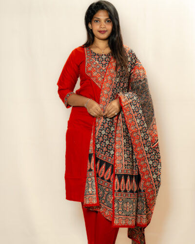 Red Printed Churidar Set
