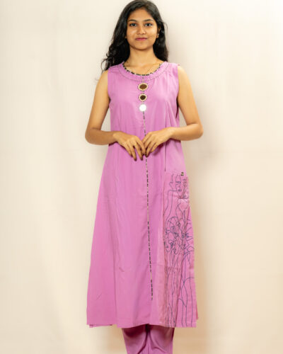 Orchid Pink Sleeveless Kurti Set
