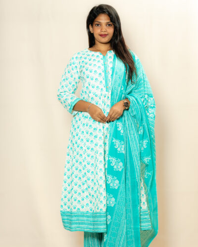 Aqua Blue Printed Kurti Set