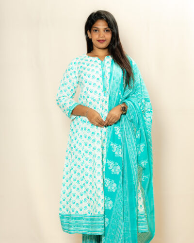 Aqua Blue Printed Kurti Set