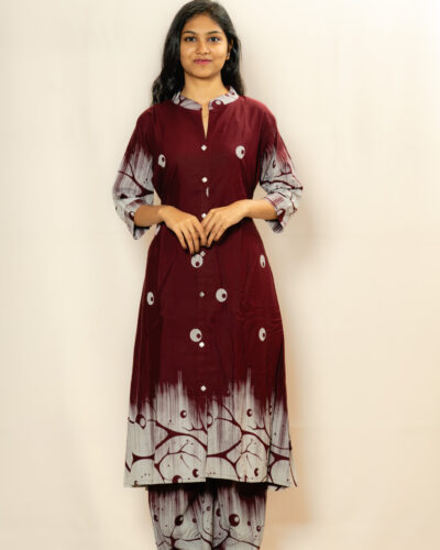 Maroon Abstract Printed Kurti Set