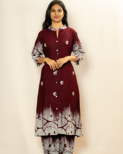 Maroon Abstract Printed Kurti Set