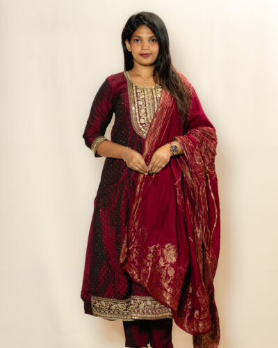 Maroon Embroidered Kurti Set
