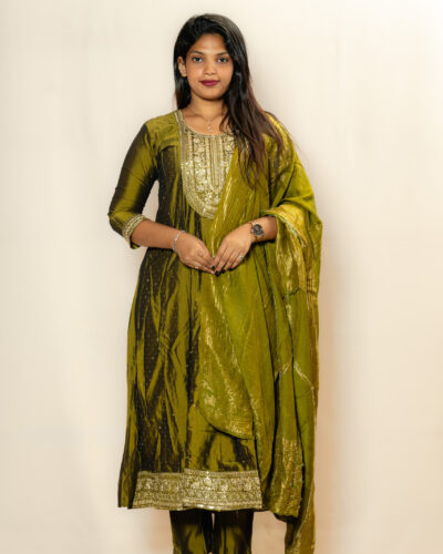 Olive Green Embroidered Chudidhar Set
