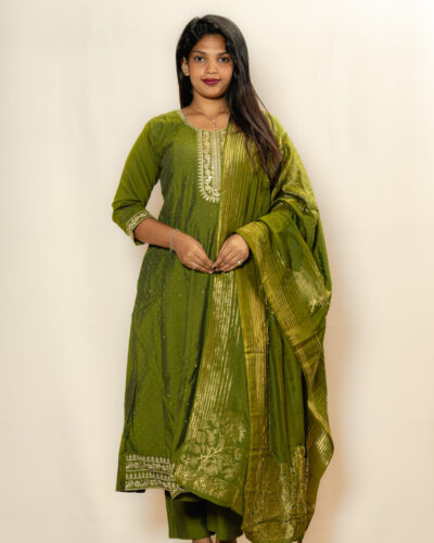 Green Embroidered Chudidhar Set